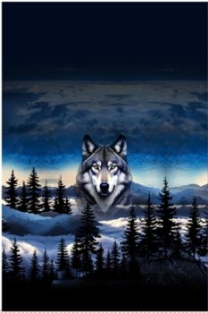 Stoff Panel 3er Wolf Wölfe blau